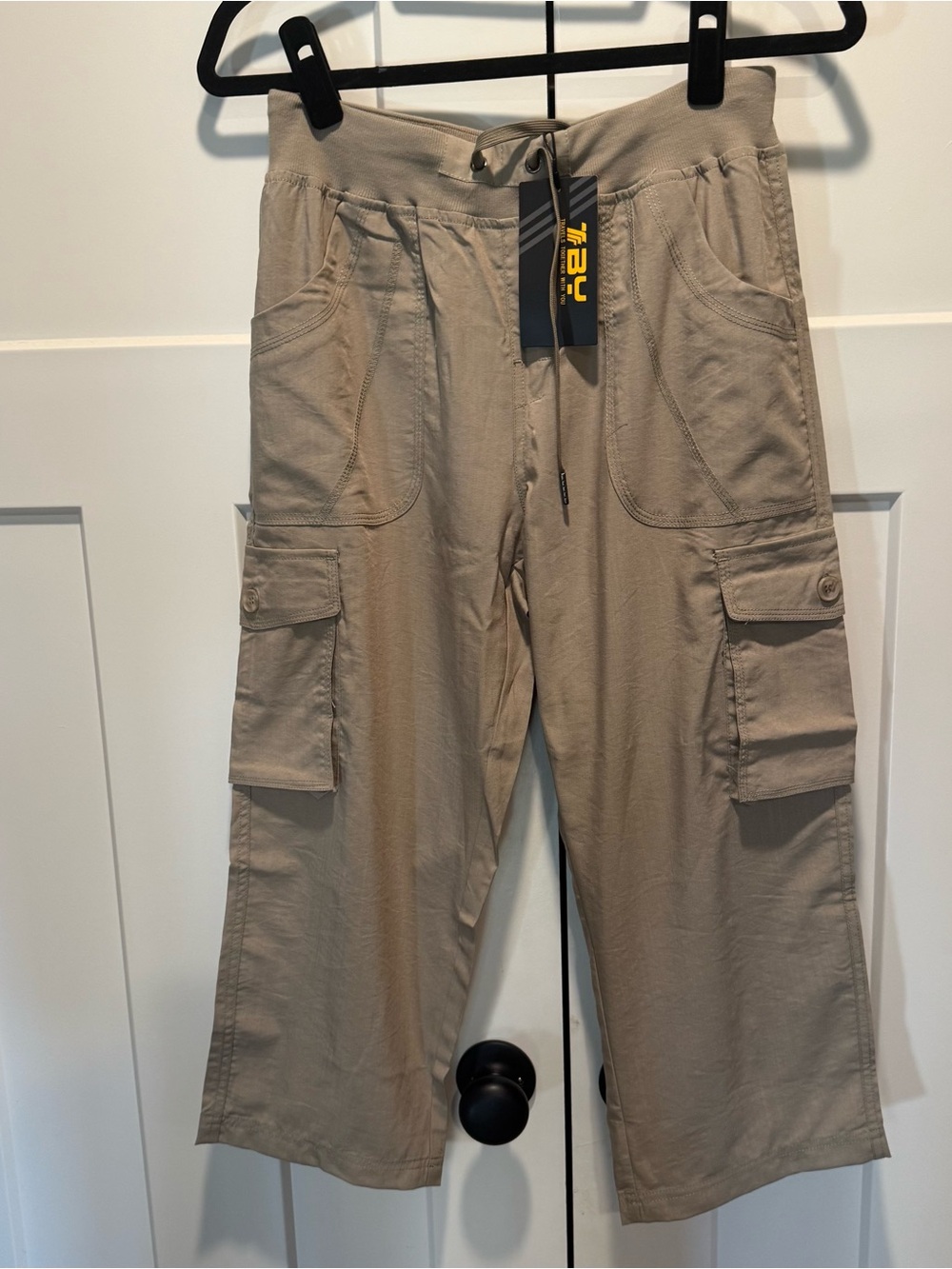 TBY Women’s Cargo Drawstring Pants - Capri Medium Khaki